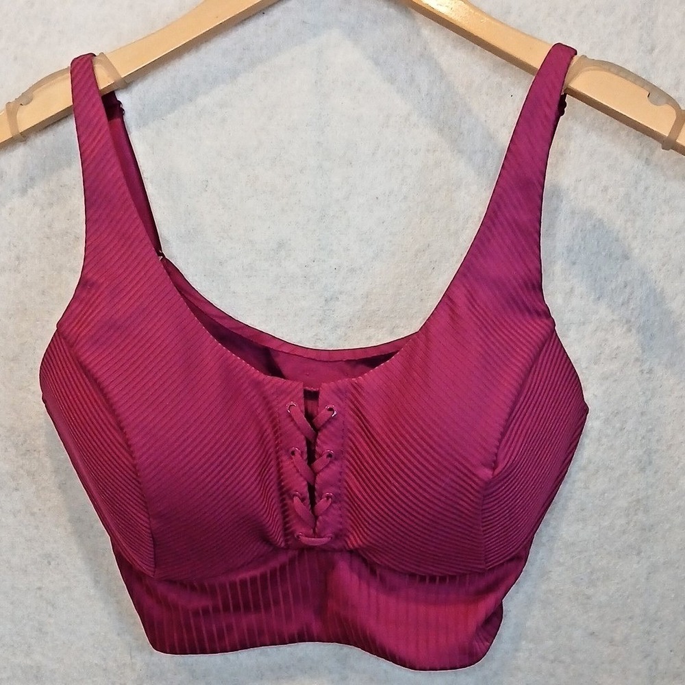 Victoria's Secret Deep Magenta Ribbed Lace-Up Sports Bra